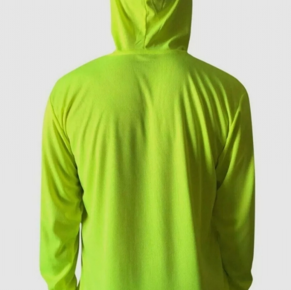 Safety Green Work Tshits Long Sleeves With Hoodie 100% Polyester 6 Pcs Per Order View 2